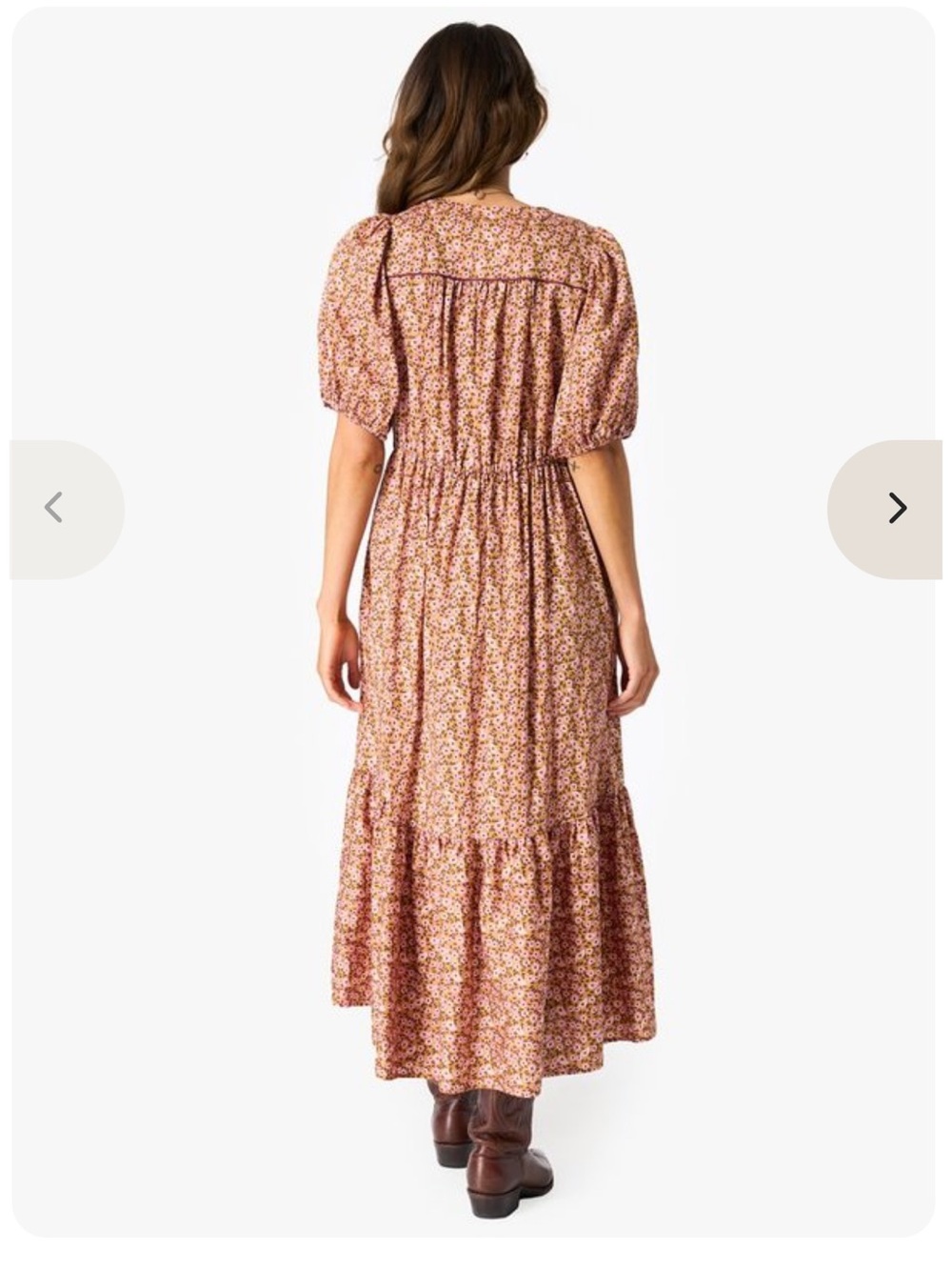 XIRENA Lennox Dress Honeysuckle Puff Sleeve Button Front Midi Brown Sz S - Picture 4 of 15